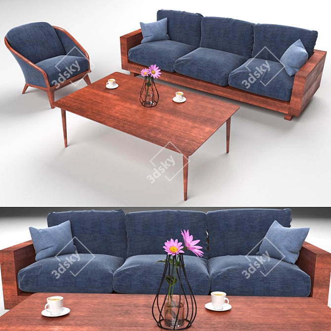 Modern Leather Sofa - FBX & OBJ Files 3D model image 1