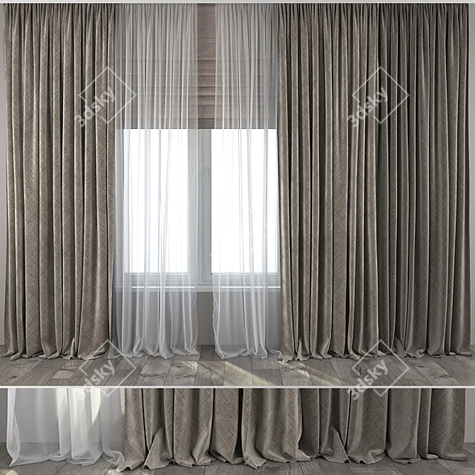 Elegant Roman and Straight Curtains 3D model image 1