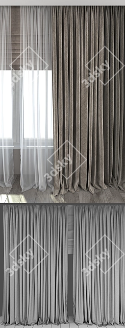 Elegant Roman and Straight Curtains 3D model image 3
