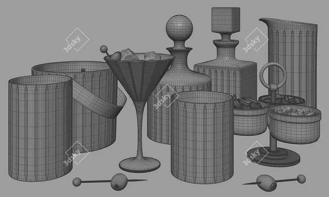 Elegant Crystal Barware Set 3D model image 3