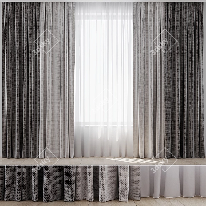 Elegant Window Drapes Set 3D model image 1