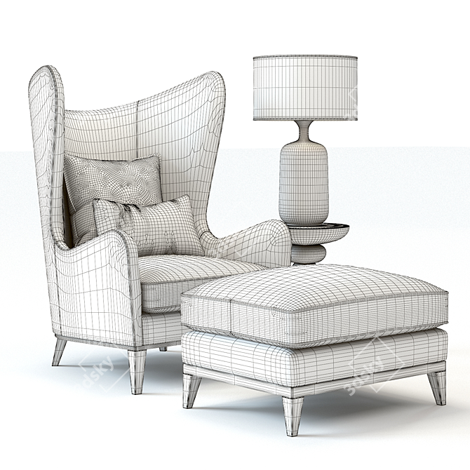 Monroe Red Armchair: High-Detail 3D Set 3D model image 2