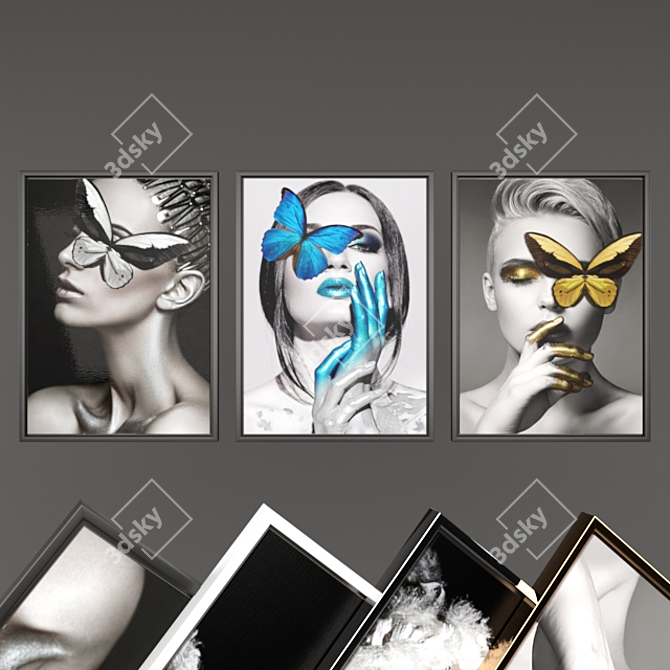 Contemporary Paintings: Set of 6 with 4 Frame Options 3D model image 1