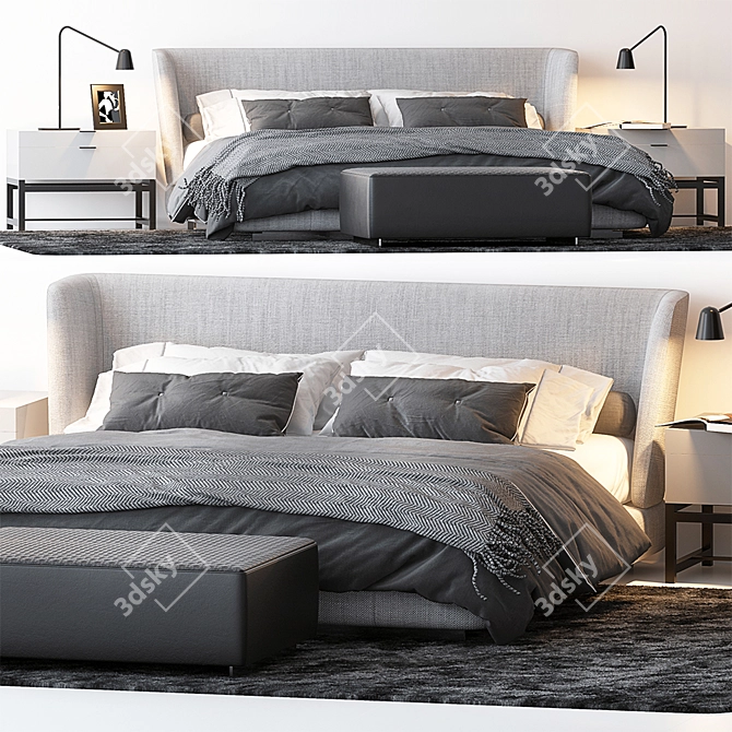 Minotti Creed Bed Set: Sleek and Stylish 3D model image 1