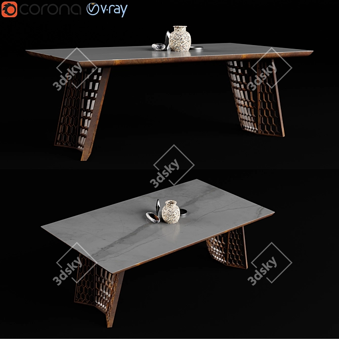 Sleek Steel & Wood Table 3D model image 1