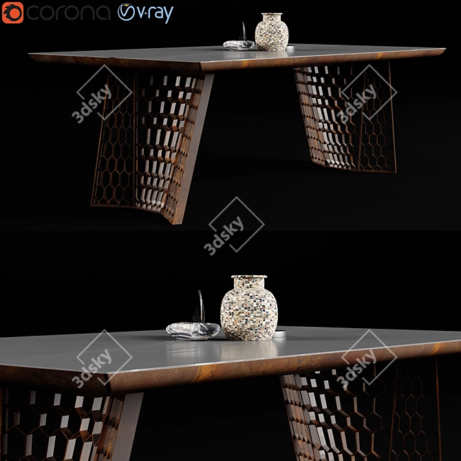 Sleek Steel & Wood Table 3D model image 2