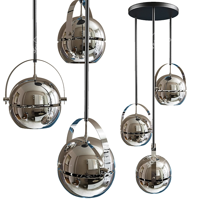 Chrome Sphere Pendant Chandelier 3D model image 1