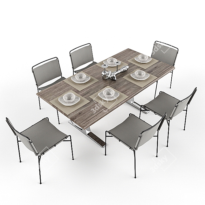 Modern Dining Table Set with Chairs 3D model image 1