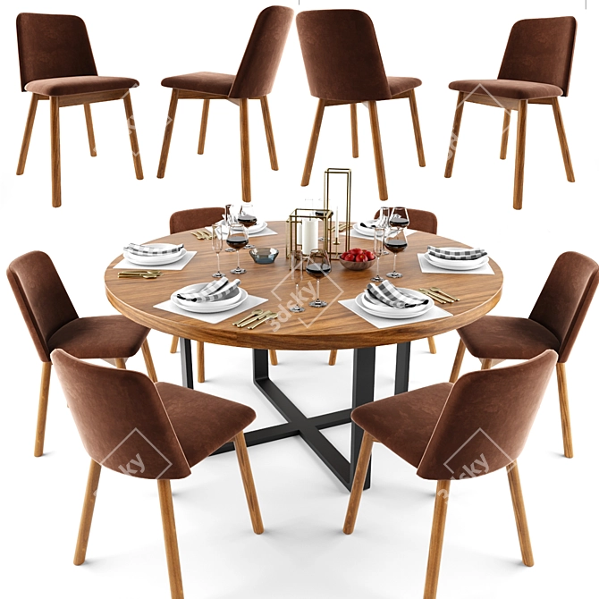 Elegant Chip Dining Set 3D model image 1