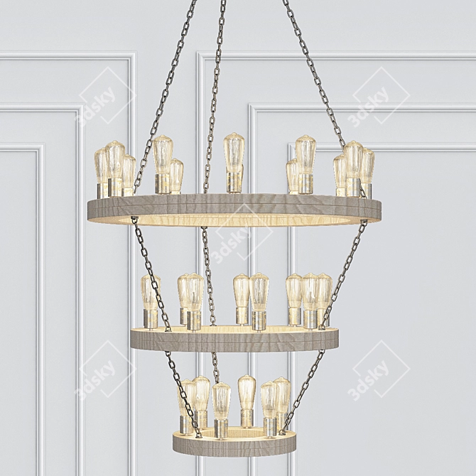 Geoffrey Three Tier Wood and Metal Chandelier 3D model image 1