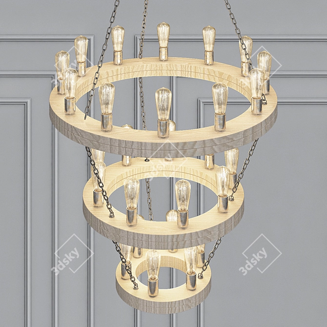 Geoffrey Three Tier Wood and Metal Chandelier 3D model image 2