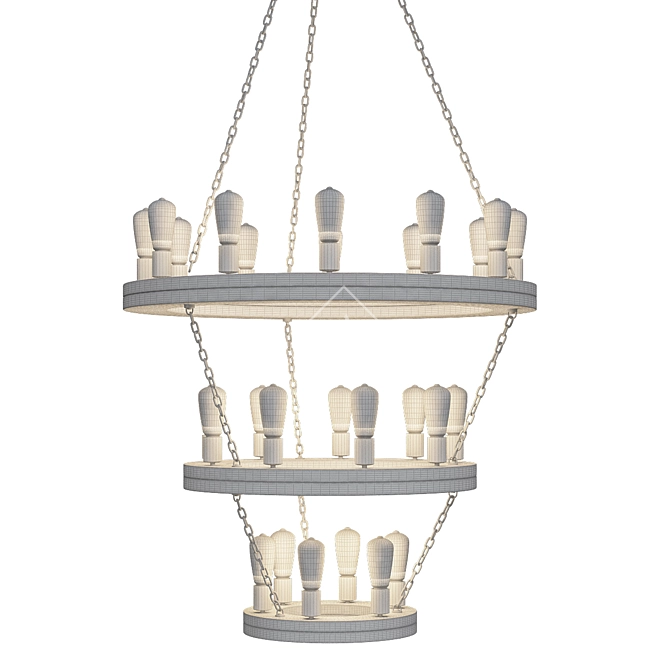 Geoffrey Three Tier Wood and Metal Chandelier 3D model image 3