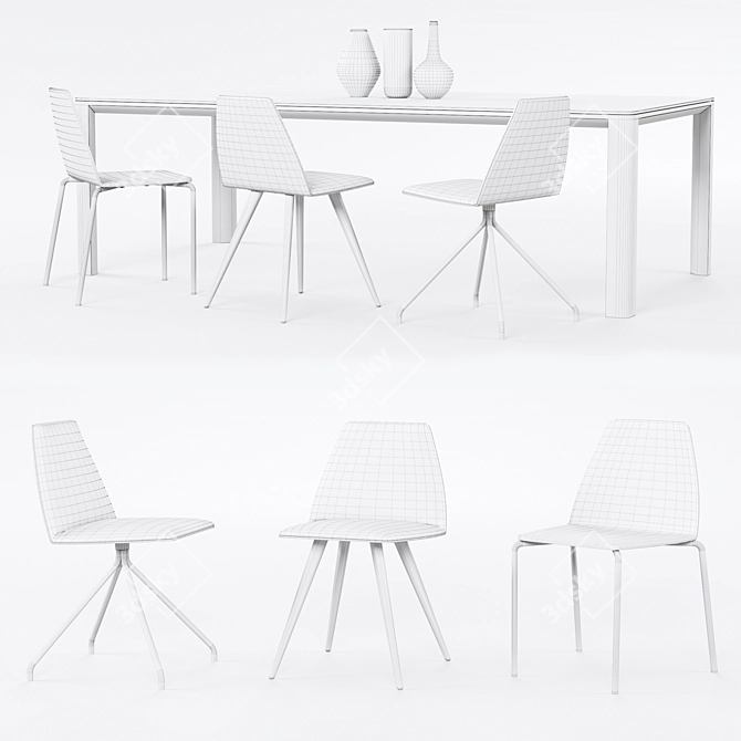 Sleek Sila Chairs & Kodo Table Set 3D model image 2