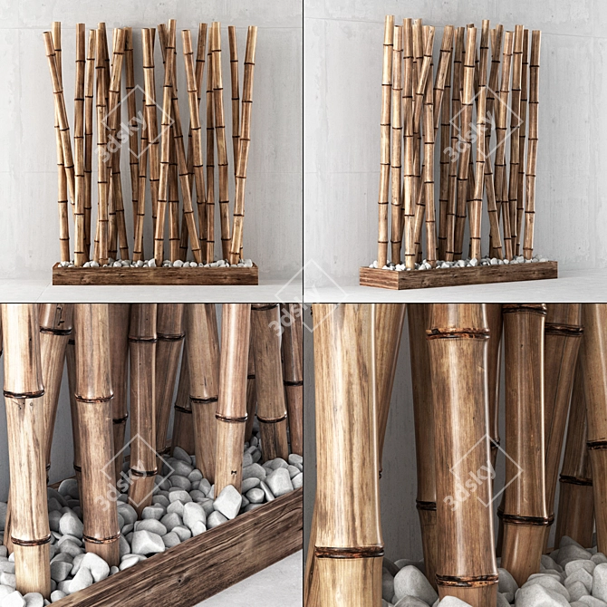 Bamboo Zen Decor with Pebbles 3D model image 1