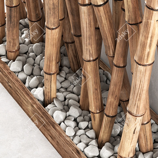 Bamboo Zen Decor with Pebbles 3D model image 2