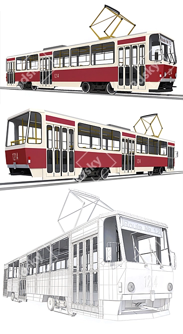 Tatra T6B5 Tram Car Model Kit 3D model image 2