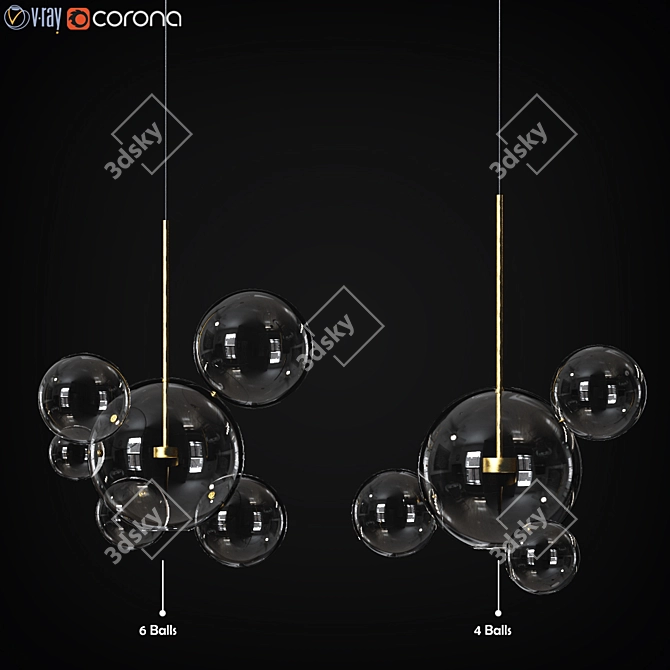 Bolle 4 & 6 Lamp Set: Modern Brass & Glass Suspension Light 3D model image 1