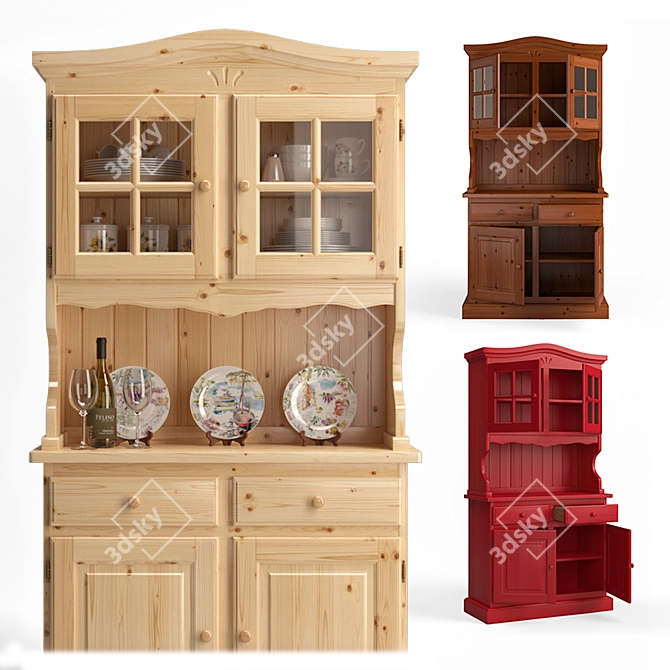 Rustic Curved Glass Cabinet 3D model image 1