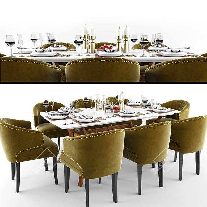 Velvet Ibis Dining Chair: Elegant Seating with Aged Brass 3D model image 1