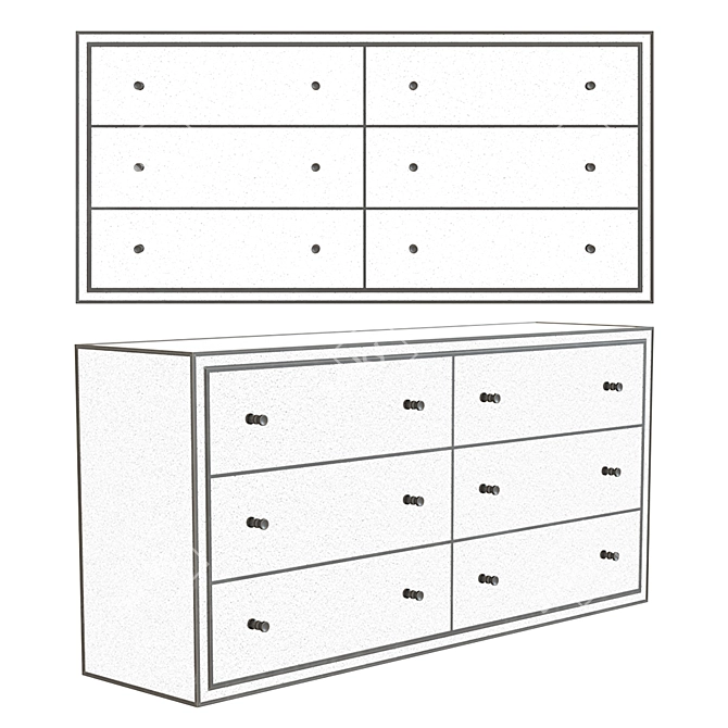 Strand Mirrored 6-Drawer Dresser 3D model image 1