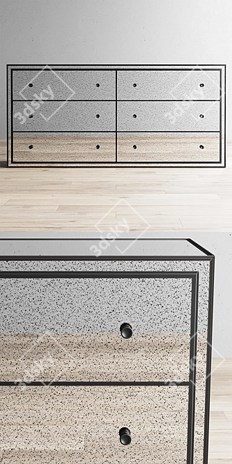 Strand Mirrored 6-Drawer Dresser 3D model image 2