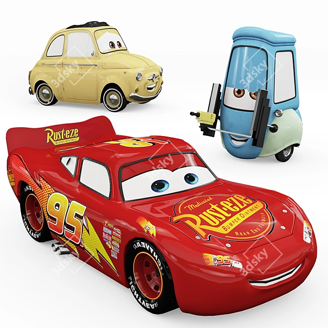 Title: Cars "Lightning McQueen, Guido, & Luigi" Figures 3D model image 1