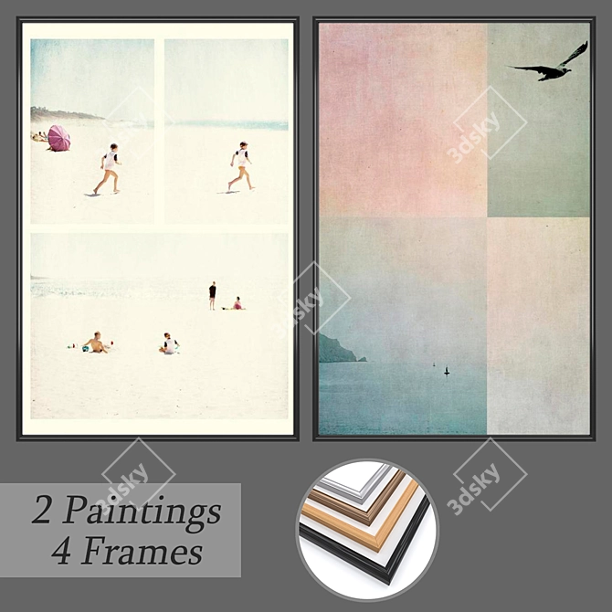 Wall Art Set: No. 490 - 2 Paintings, 4 Frame Options 3D model image 1