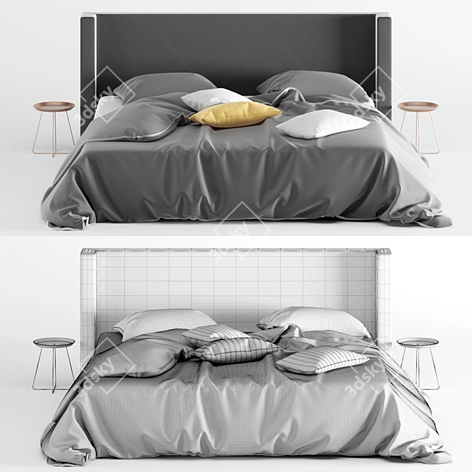 Sleek 3-Piece Bed Set 3D model image 2