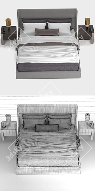 3DMax Bed - UVW Unwrapped 3D model image 2