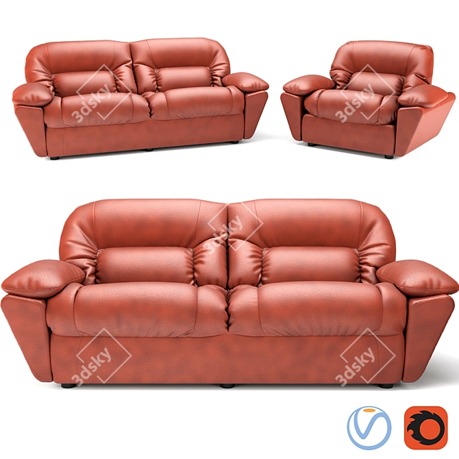 Modern Leather Sofa & Armchair Set 3D model image 1