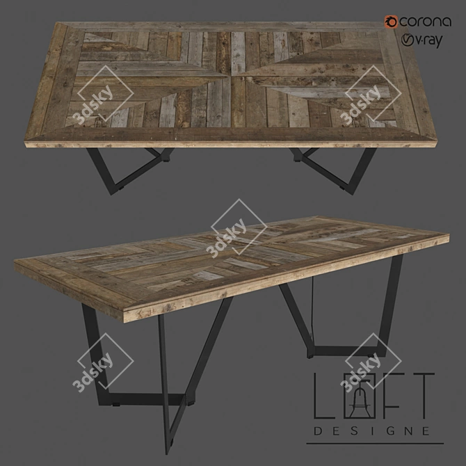 Modern Wood and Metal Dining Table 3D model image 1