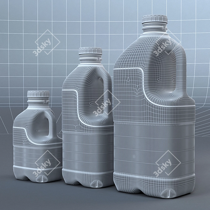 Milk Bottle Trio: 2.0L, 0.9L, 0.5L 3D model image 3