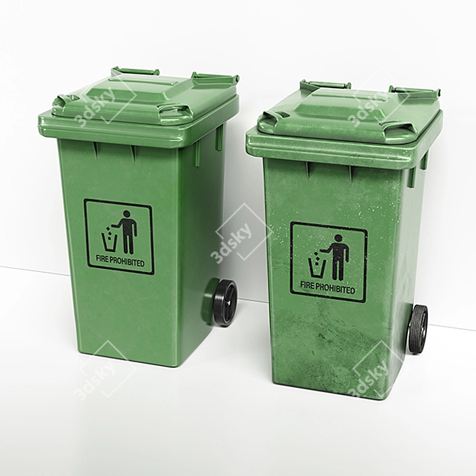 Rolling Green Trash Bin 3D model image 1