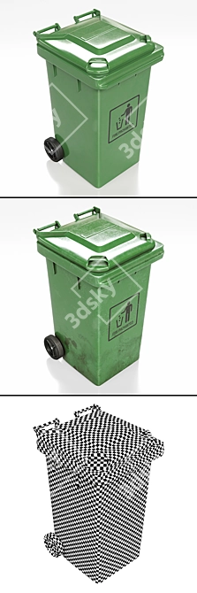 Rolling Green Trash Bin 3D model image 2