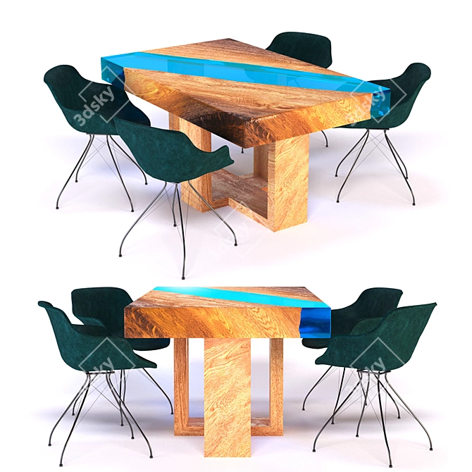 Title: Elegant Epoxy Oak Dining Table 3D model image 1