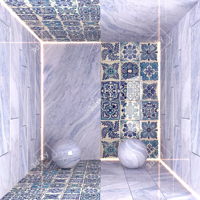 Moroccan Ceramic & Blue Quartz Tiles 3D model image 1