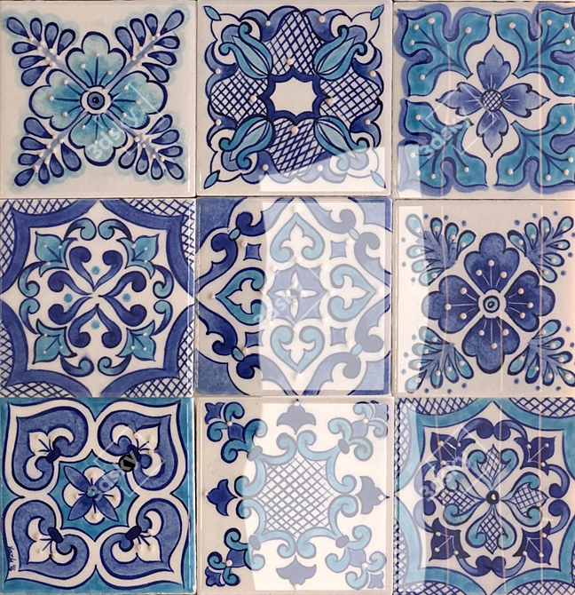 Moroccan Ceramic & Blue Quartz Tiles 3D model image 2