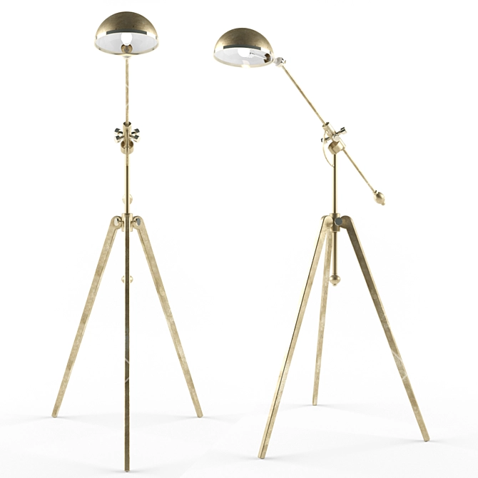 Vintage Brass Tripod Floor Lamp 3D model image 1