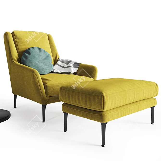 Edouard Chair: Stylish Yellow Fabric with Black Legs 3D model image 1