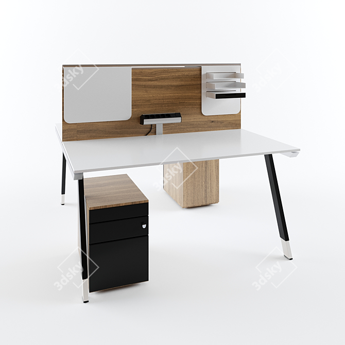 Dual Zone Office Table with Power Outlets 3D model image 1