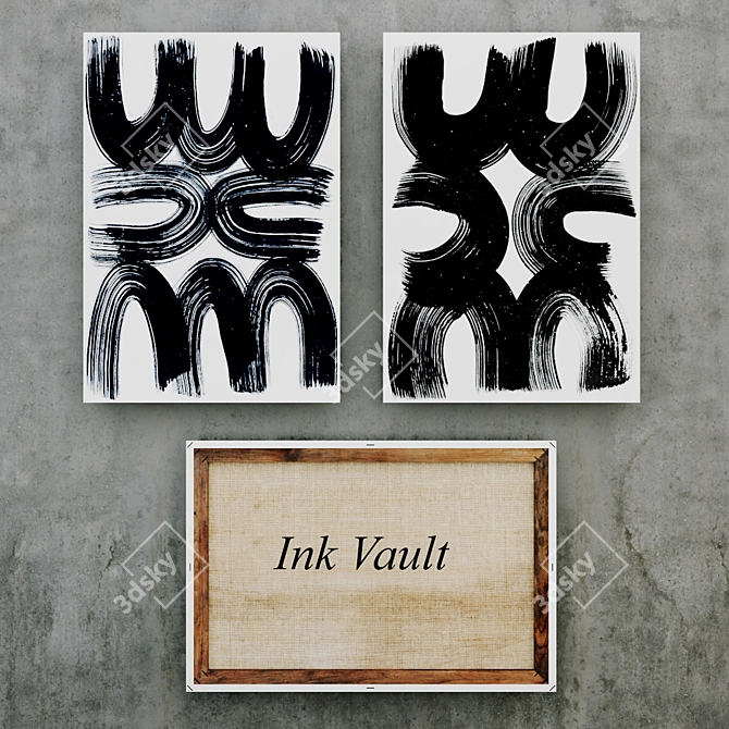 Abstract Ink Vault: Captivating Collection of 8 Stunning Paintings 3D model image 1