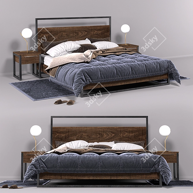 Modern Loft Bed with Wood and Metal Frame 3D model image 1