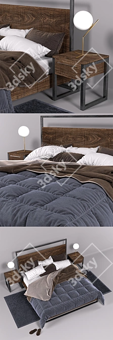 Modern Loft Bed with Wood and Metal Frame 3D model image 2