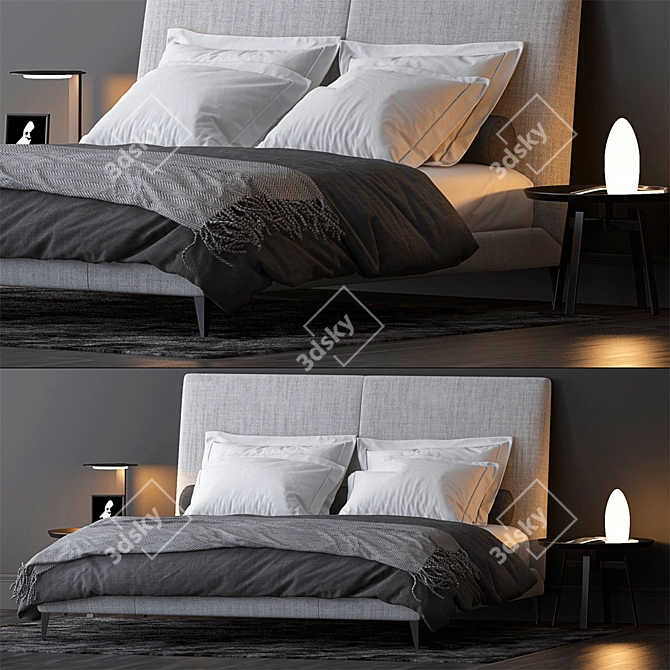 Elegant Demetra Bed & Husk Side Table 3D model image 1