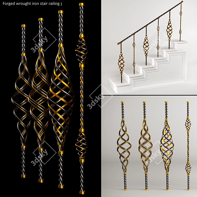 Elegant Railing Fence Collection 3D model image 1