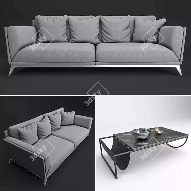 Modern Faubourg Sofa & Coffee Table 3D model image 1