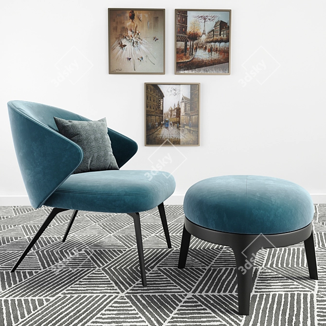 Elegant Ellen Armchair Set with Eaton Pouf 3D model image 1