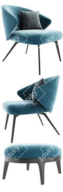 Elegant Ellen Armchair Set with Eaton Pouf 3D model image 2