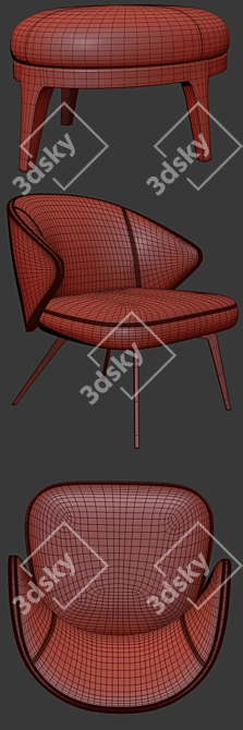 Elegant Ellen Armchair Set with Eaton Pouf 3D model image 3