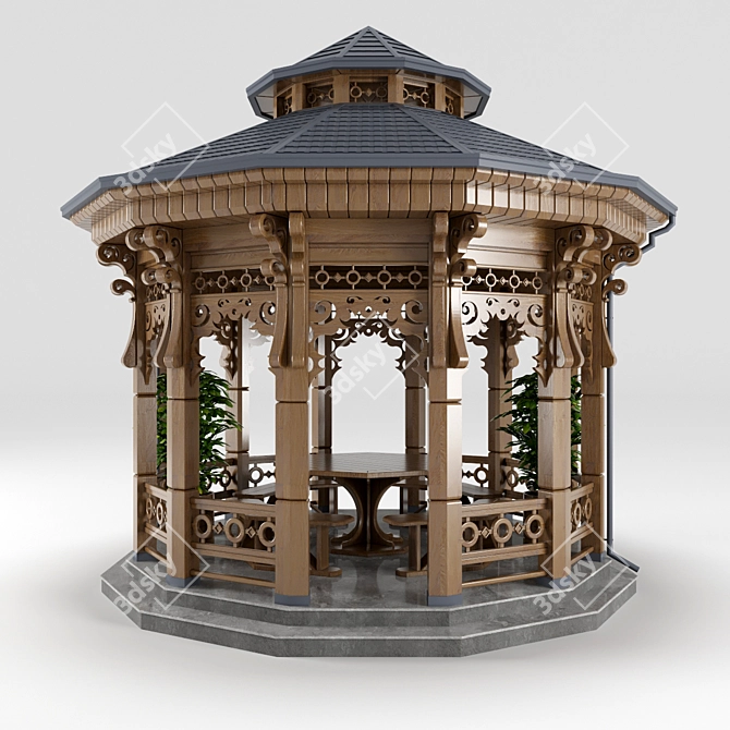 Rustic Wood Arbour with Plant | Dark & White Wood 3D model image 1